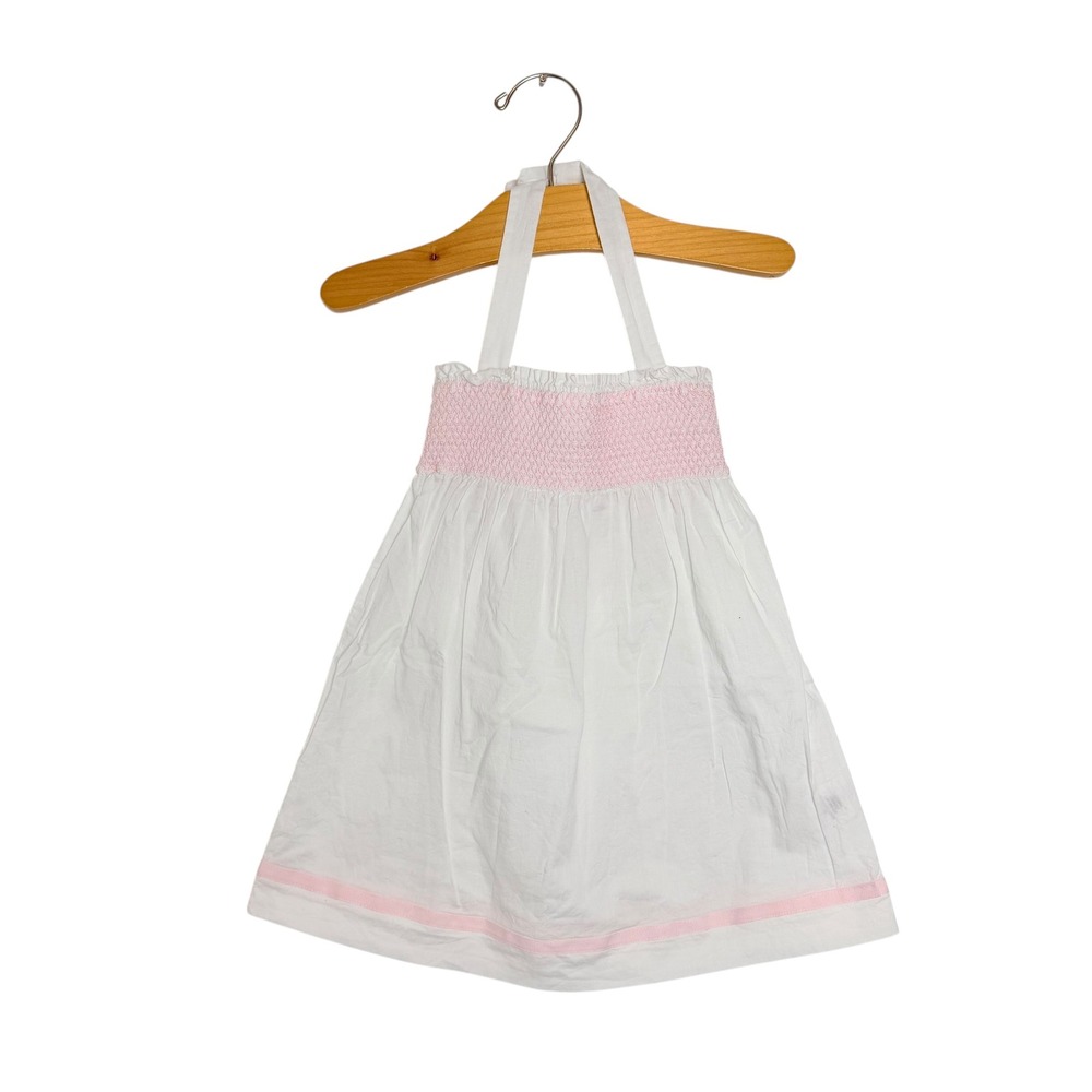 Janie and Jack Girls White Pink Smocked Halter Dress 12-18 Months Cotton Classic